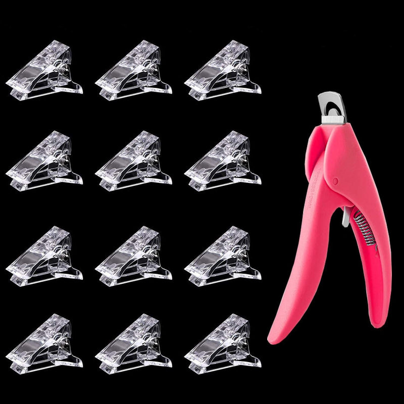[Australia] - 12Pcs Nail Tips Clip for Quick Building Polygel nail forms Nail clips for polygel Finger Nail Extension UV LED Builder Clamps Manicure Nail Art Tool with 1Pcs False Nail Tip Trimmer 