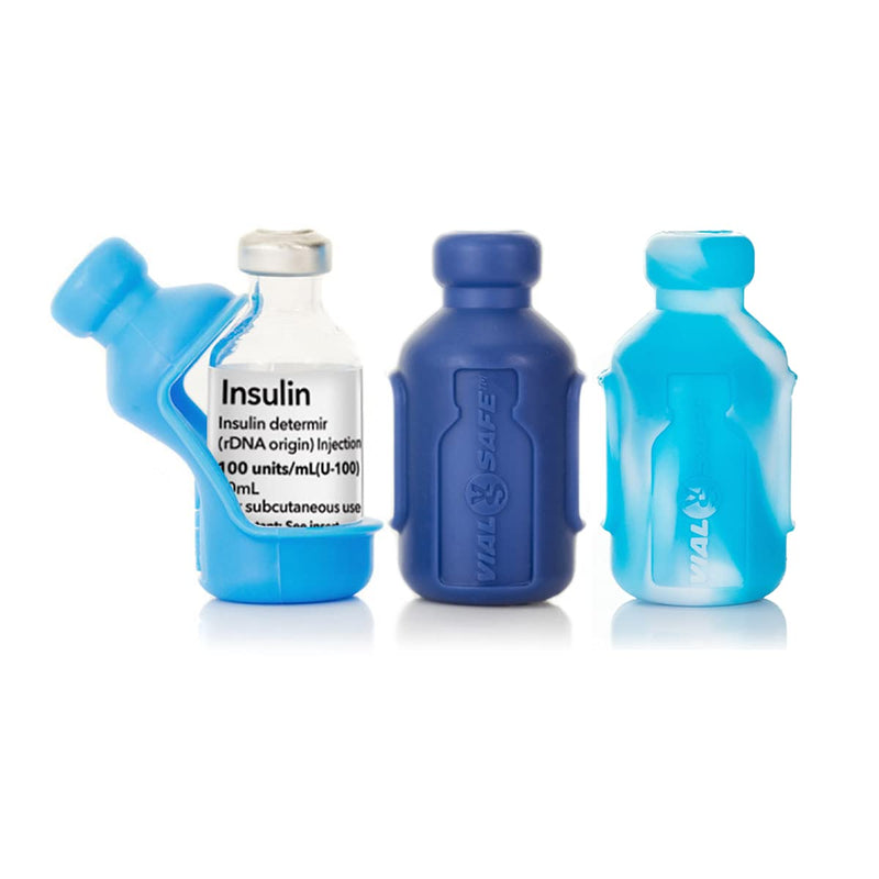 [Australia] - VIAL SAFE Insulin Bottle Protector Case/Sleeve for Diabetes - Diabetes Awareness Collection, 3-Pack (Size Short), Tie Dye Light Blue, Navy, Light Blue 