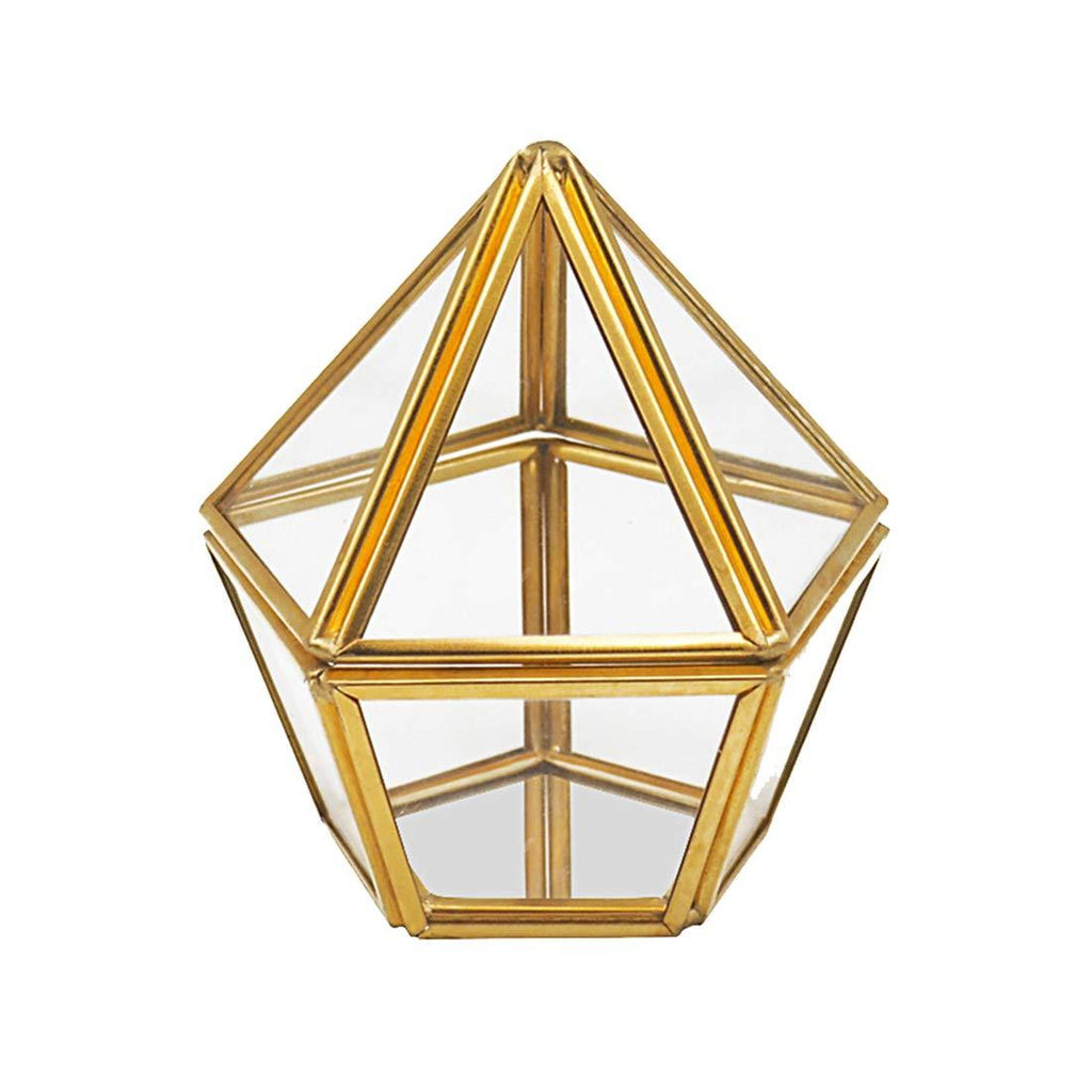 [Australia] - Small Glass Ring Bearer Box-Pyramid Vintage Brass Handmade Jewelry Box Preserved Flower Glass Box Wedding Decorative 1333-A 
