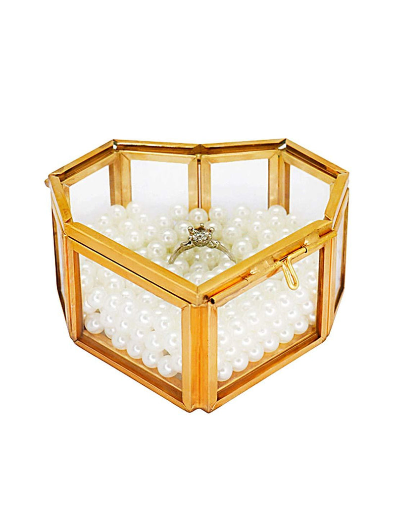 [Australia] - Gold Glass Jewelry Box Small, Handmade Heart-Shaped Wedding Decorative Box Ring Earring Storage Box for Desktop, Dresser, Bathroom and Home Decor 