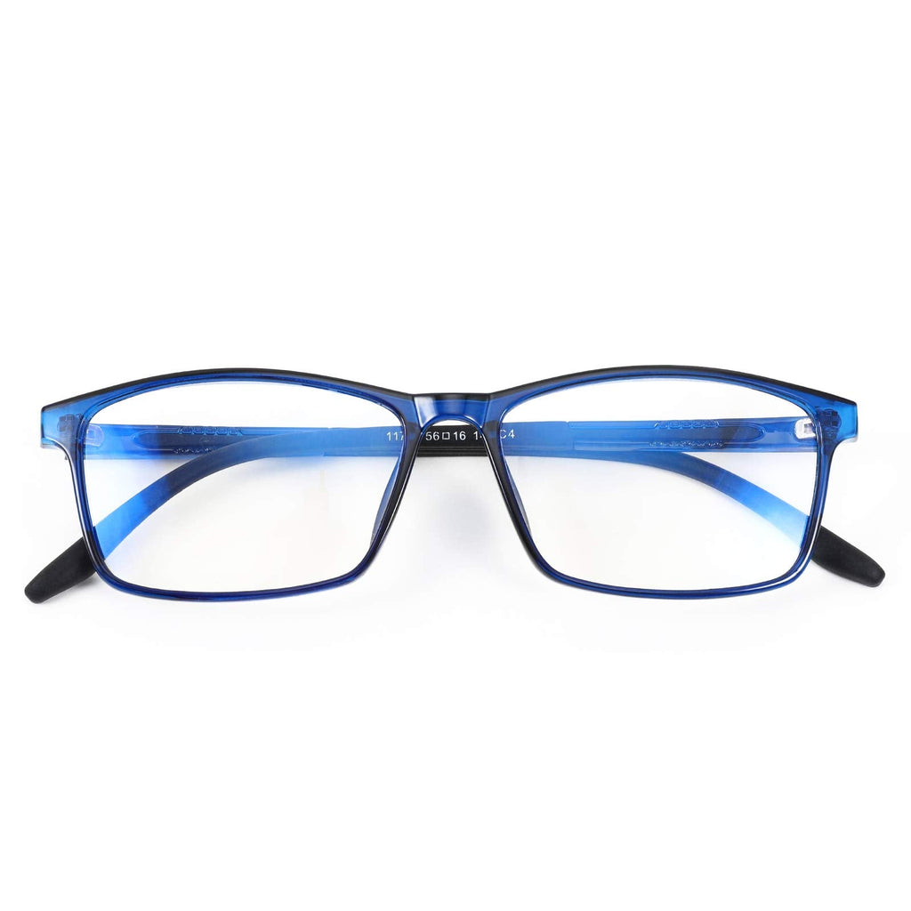 [Australia] - FEISEDY Square Men TR90 Frame Blue Light Blocking Reading Glasses, TR90 Rectangle Men Anti Blue Light Computer Reader B9026 Crystal Blue 2.0 x 