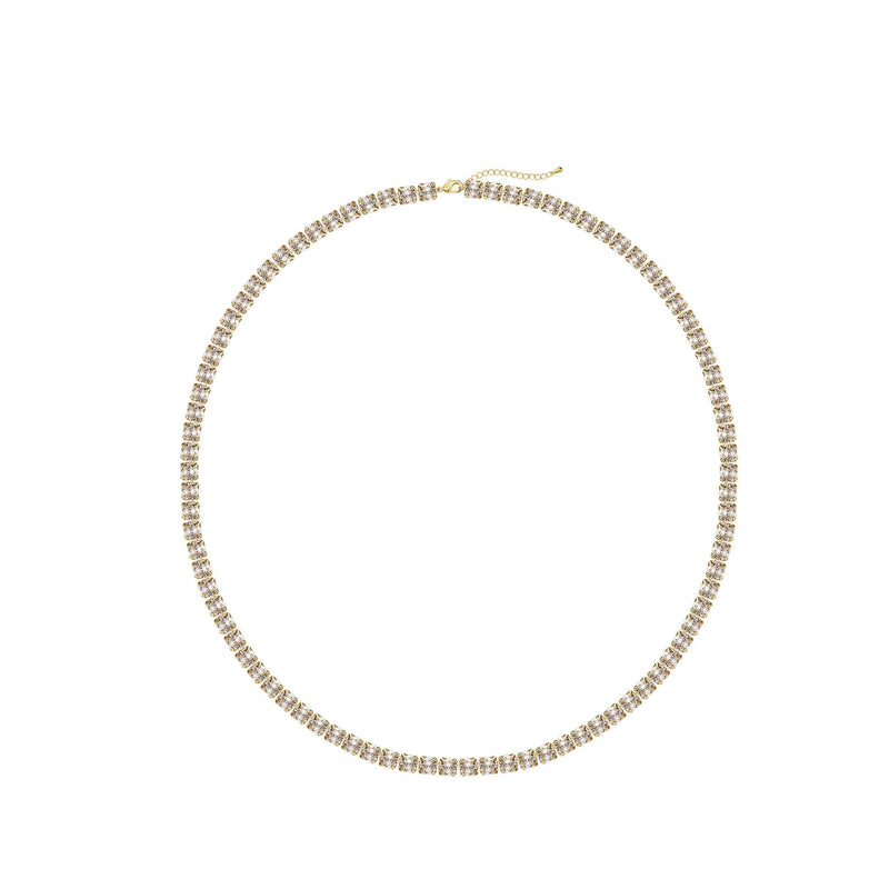 [Australia] - Tewiky 14K Gold Plated/Silver Cubic Zirconia Deluxe Tennis Necklace Dainty Classic Magnificent Round Tennis Chain Choker Necklace for Women 13inch-3mm gold 