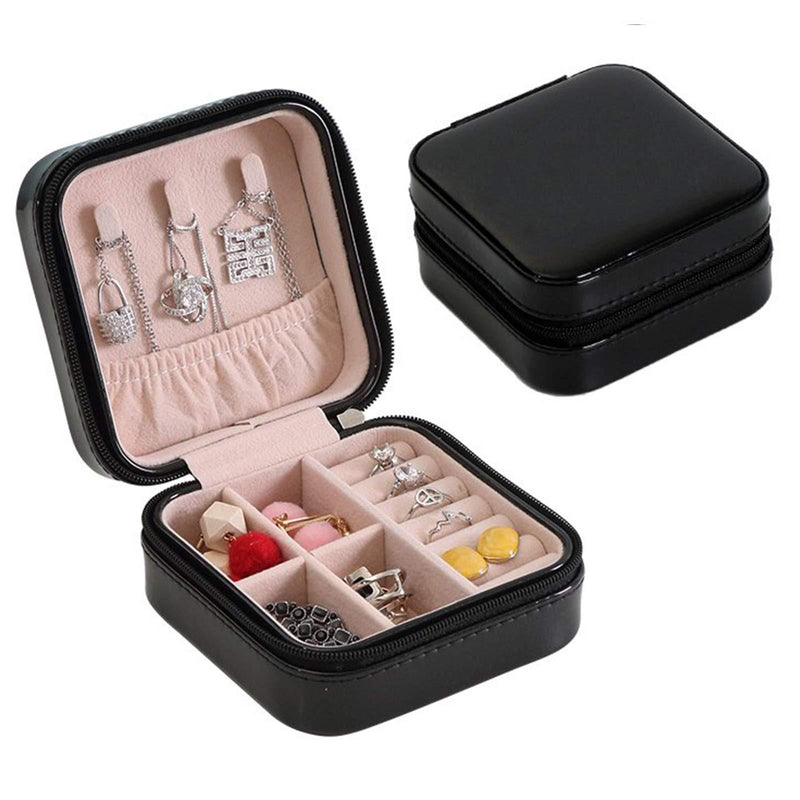 [Australia] - PHABULS Jewelry Box Small Travel Portable Organizer Display Storage Case Earring Ring Necklace for Women Girls(Bright Black) A-Bright Black 