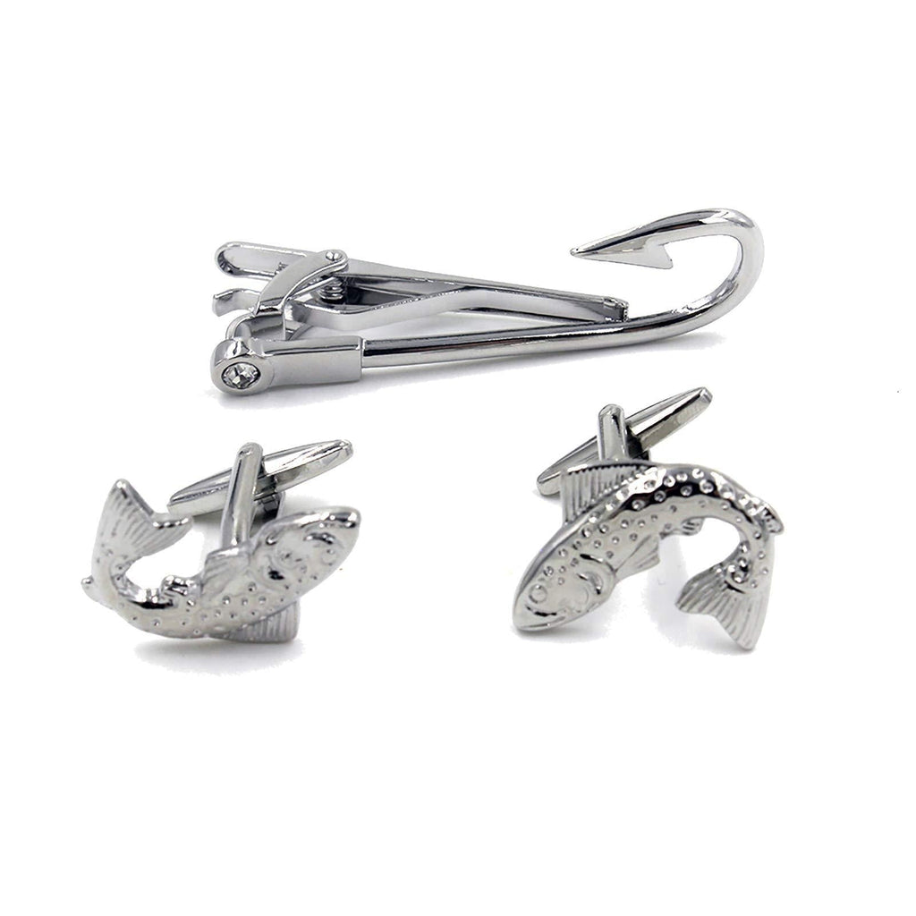 [Australia] - Fish Fisherman Fishing Hook Pair of Cufflinks & Tie Bar Clip 