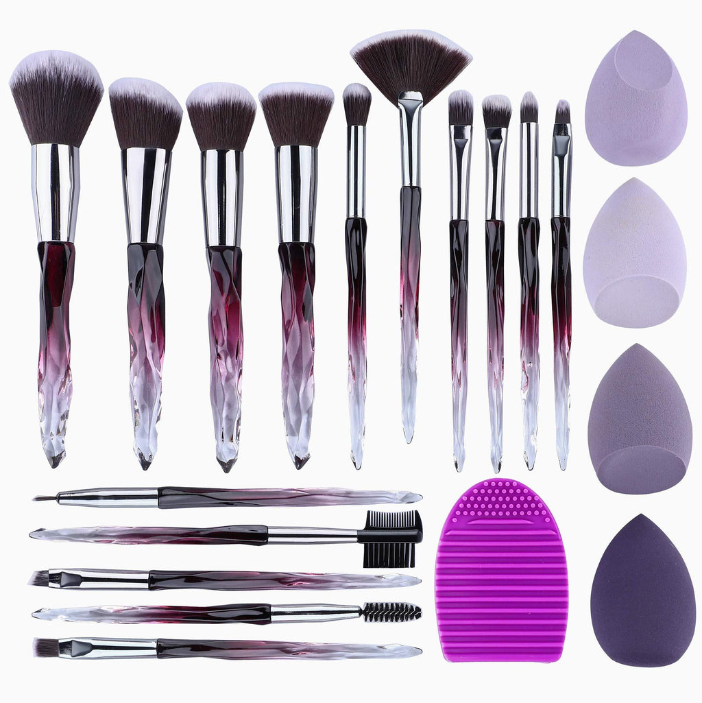 [Australia] - XMOSNZ Makeup Brushes 15pcs Premium Synthetic Bristles Crystal Handle Set Eyeshadow Brush Face Lip Eye Make Up Brush Sets Professional with 4 Makeup Sponges and Brush Egg 