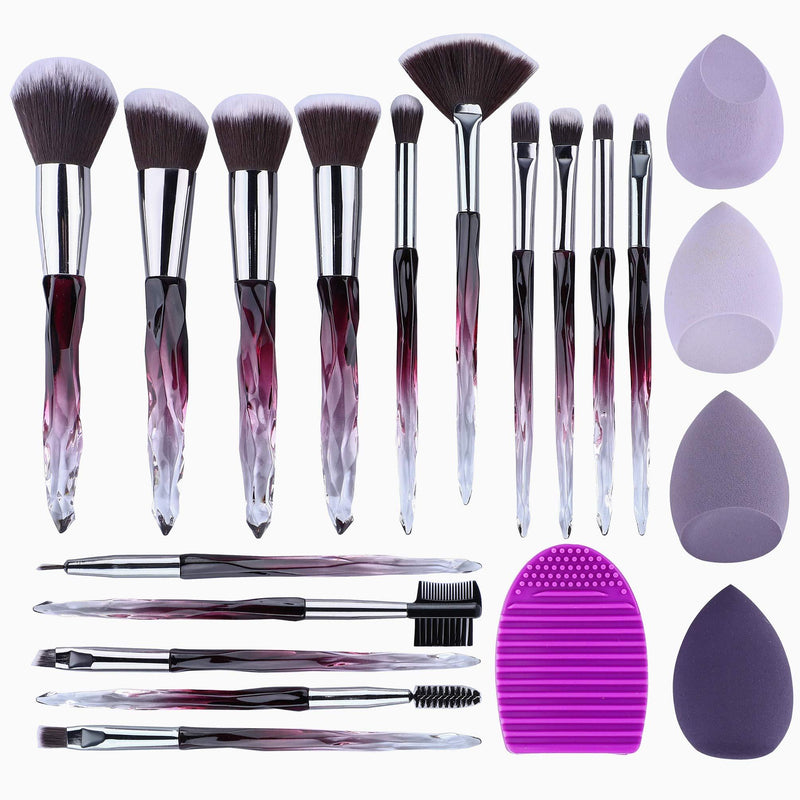 [Australia] - XMOSNZ Makeup Brushes 15pcs Premium Synthetic Bristles Crystal Handle Set Eyeshadow Brush Face Lip Eye Make Up Brush Sets Professional with 4 Makeup Sponges and Brush Egg 