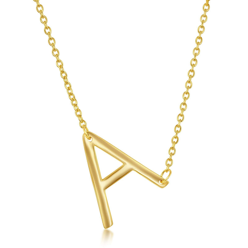 [Australia] - 14k Gold Over Sterling Silver Sideways Initial Necklace A-Z Pendant Large or Dainty Gold Letter Necklace for Women and Girls Dainty A gold-plated-silver | dainty (16+2 chain) 