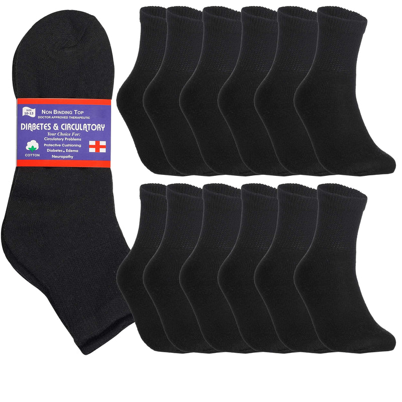 [Australia] - Special Essentials 12 Pairs Men's Cotton Diabetic Ankle Socks Black Grey White (10-13, Black) Large 