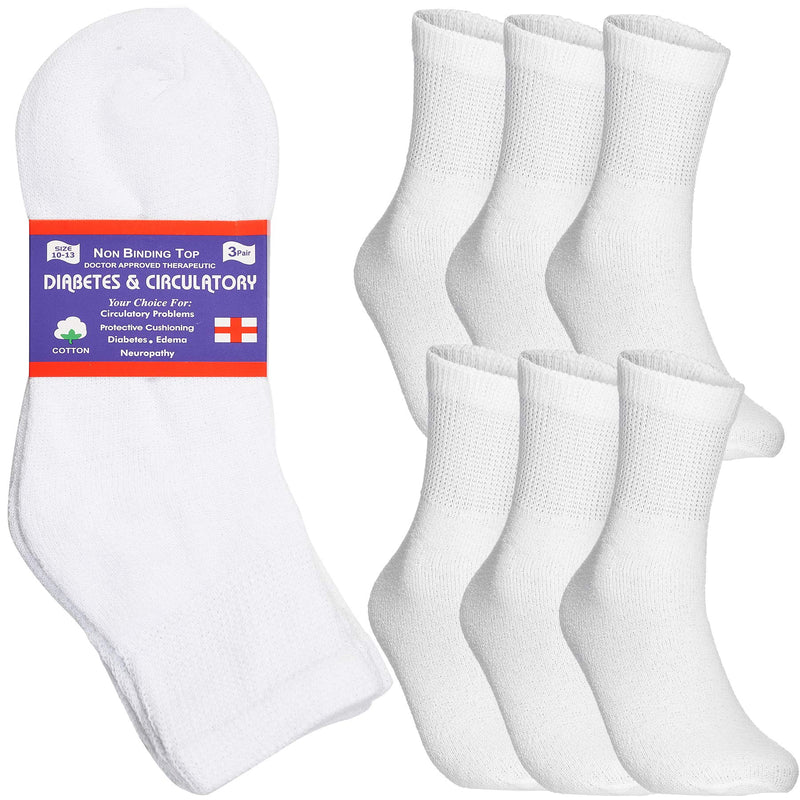[Australia] - Special Essentials 6 Pairs Men's Cotton Diabetic Ankle Socks Black Grey White (10-13, White) 10-13 