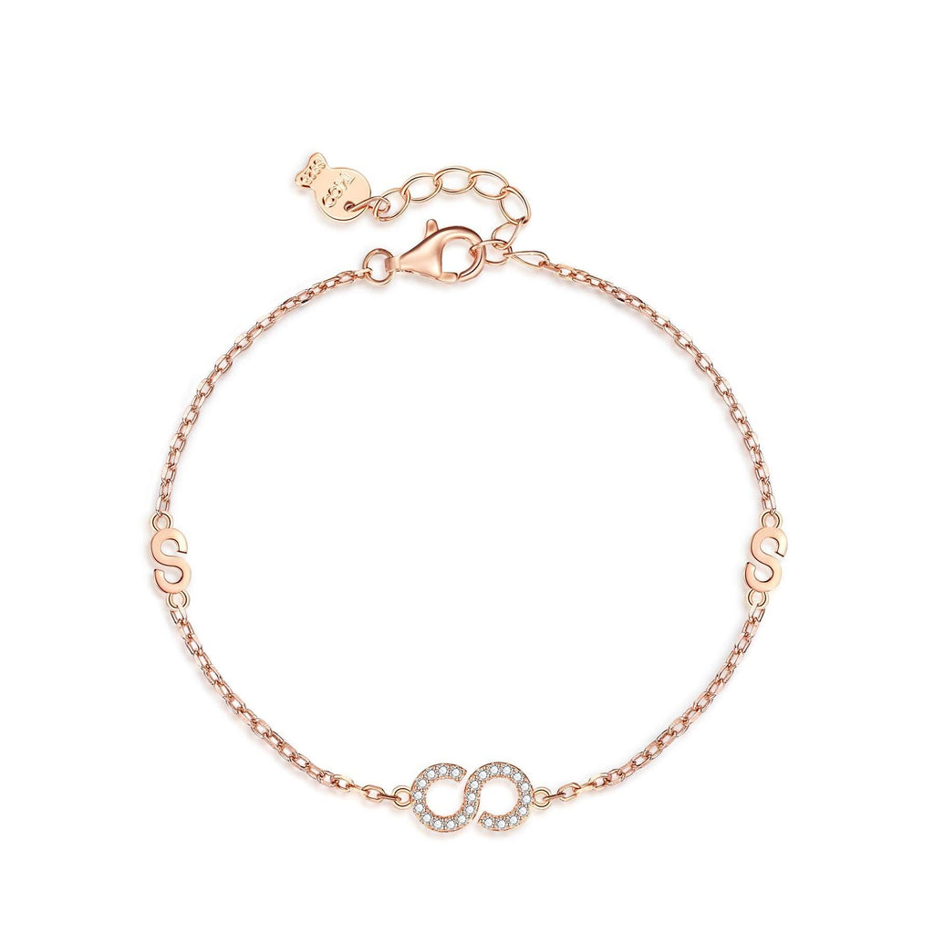 [Australia] - T400 925 Sterling Silver Rose Gold Infinity Pendant Necklace Link Bracelet with AAA Cubic Zirconia Gift for Women Girls 