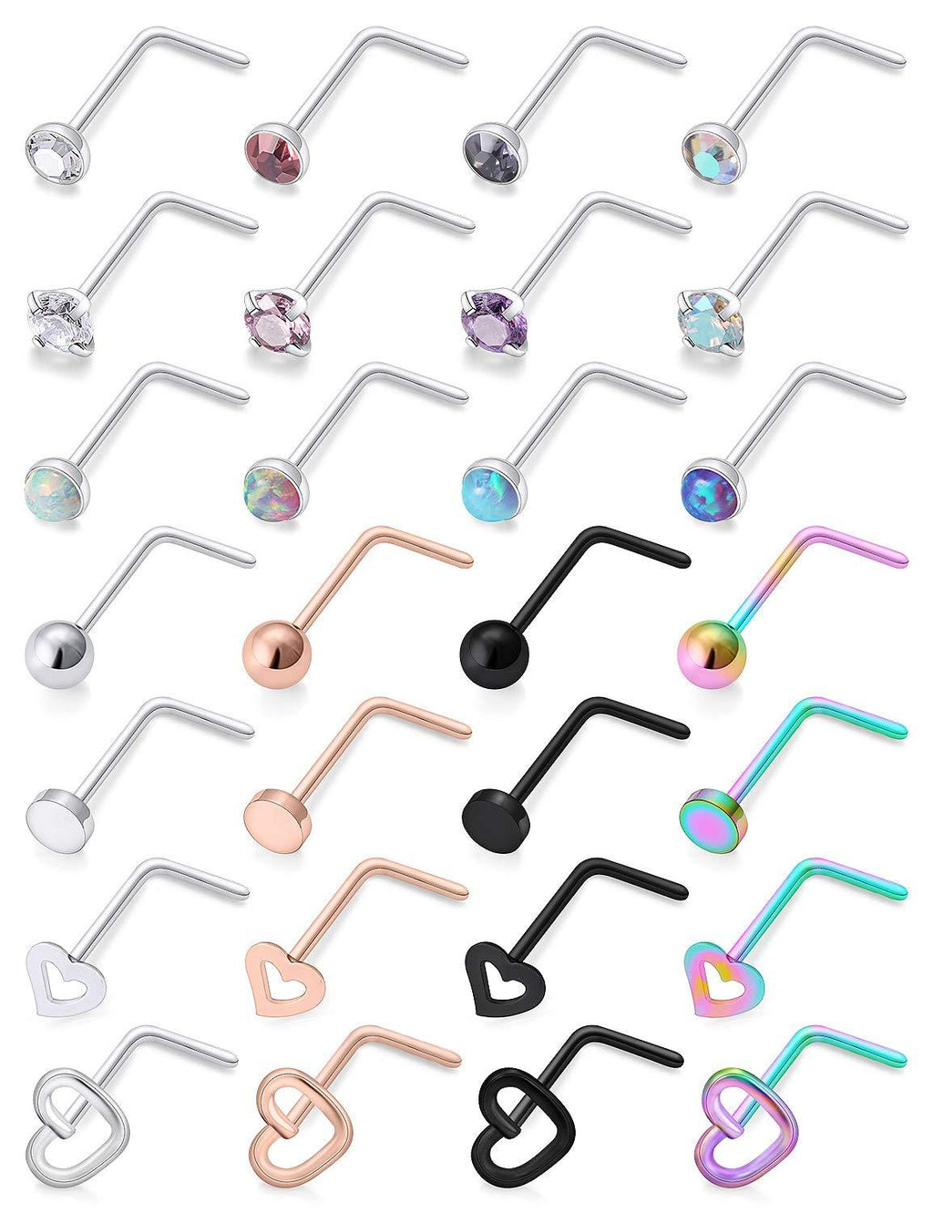 [Australia] - Goerhsjie Nose Rings for Women Nose Rings Stud Nose Piercing Jewelry Nostril Piercing Hoop Nose Rings Hoops Surgical Steel 20g Nose Rings Nostril Piercing Jewelry Set Nose Screw Bone L-Shape 28PCS 