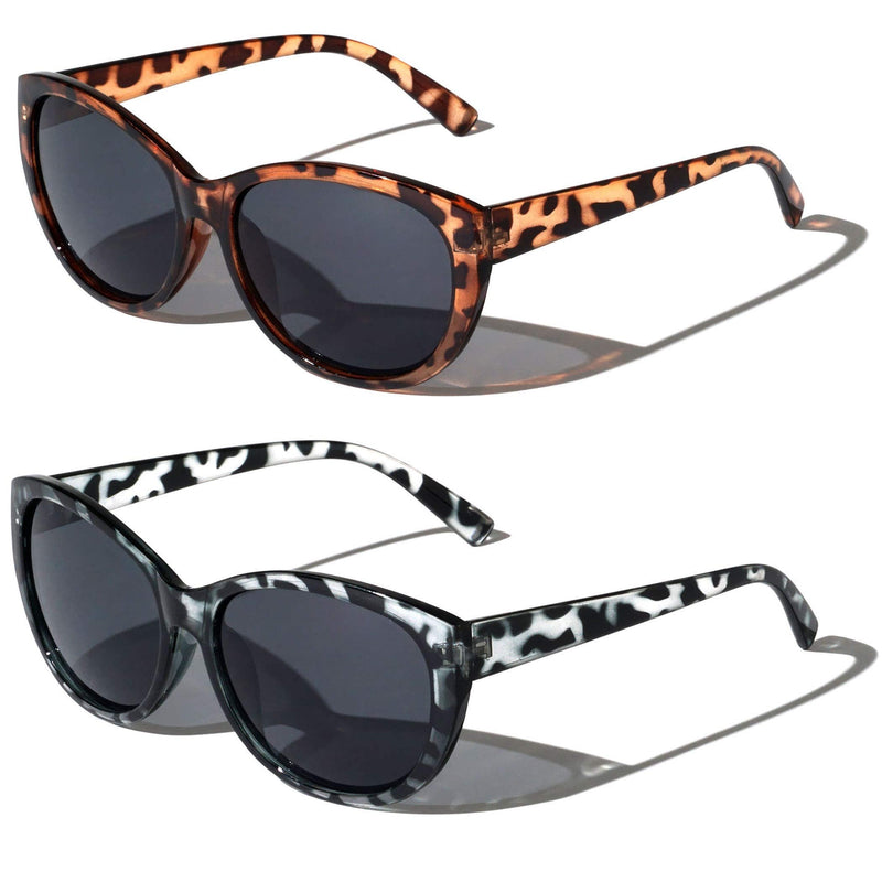 [Australia] - 2 Pairs Women Outdoor Reading Sunglasses Oversized Full Lens Readers Leopard 1 Grey 1 Brown 2.0 x 