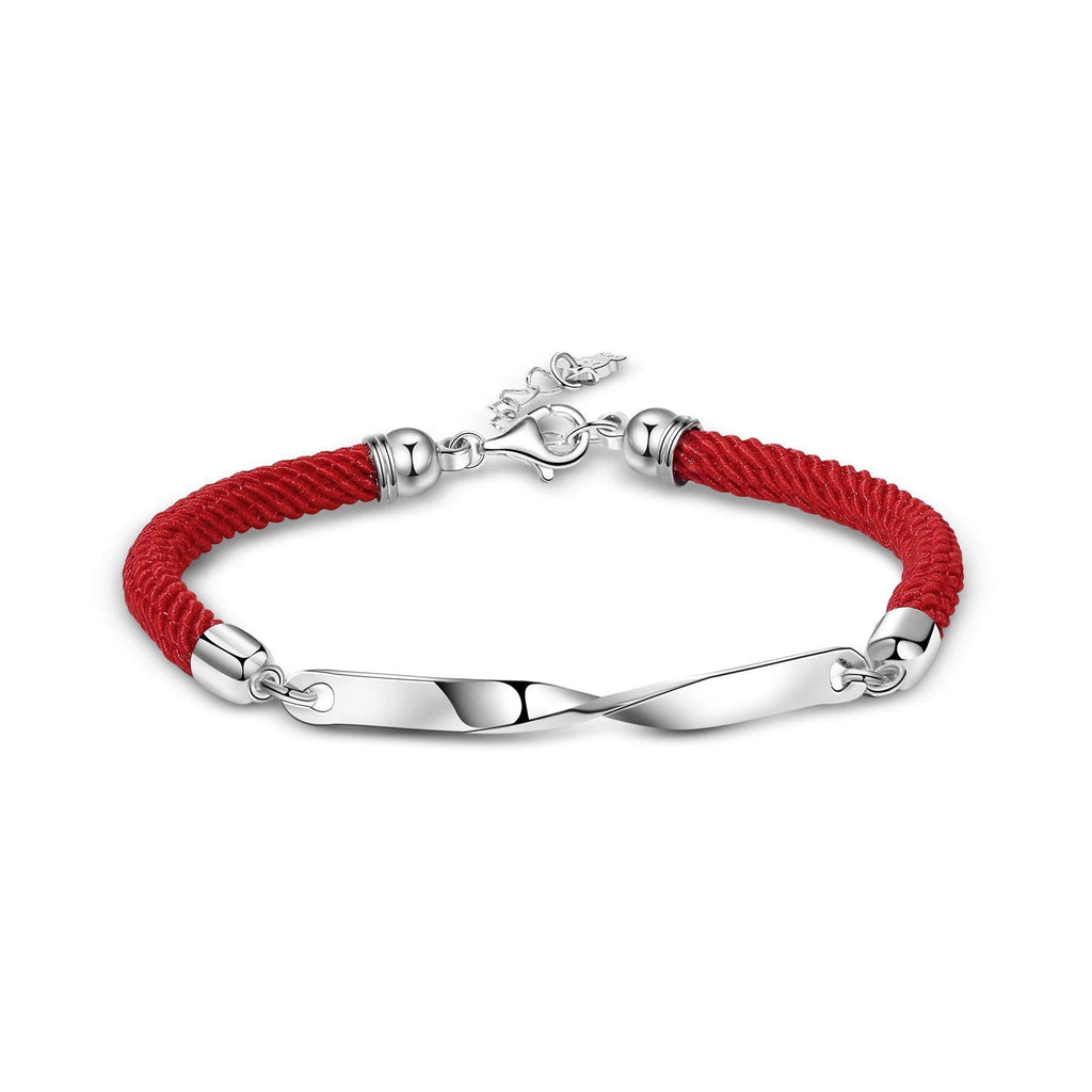 [Australia] - T400 925 Sterling Silver Black Red Mobius Ring Braided Rope Bracelet Valentine's Day Couple Gift for Women Girls Men Boys 