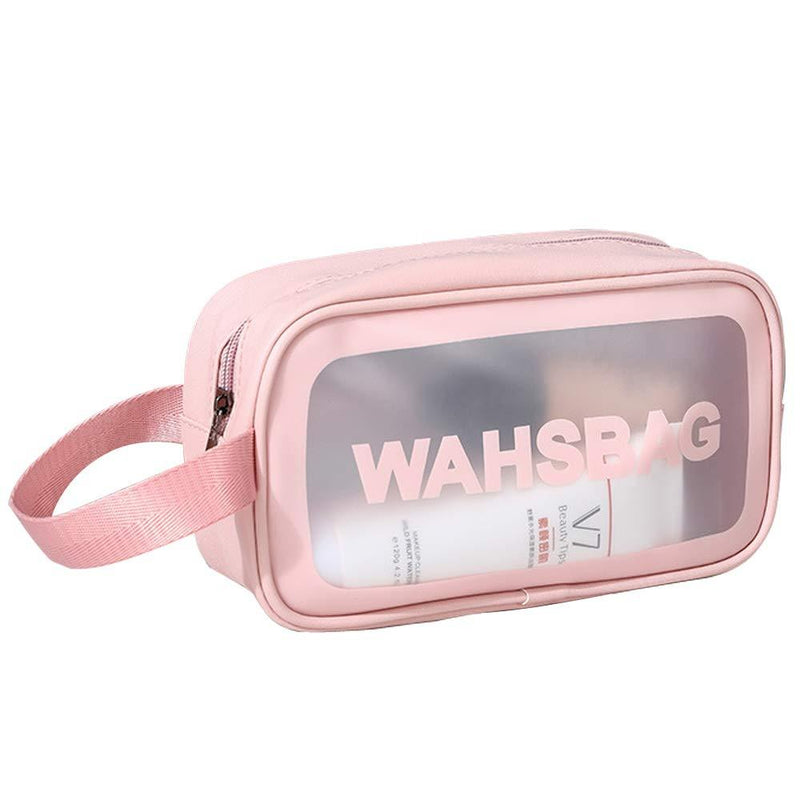 [Australia] - Clear Cosmetic Toiletry Makeup bag Waterproof Handle Portable Travel Toiletry Bag with Zipper (Pink) Pink 