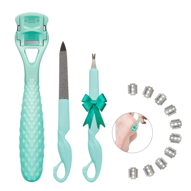 [Australia] - Foot Scraper, Hard Skin Callus Remover FootCallus Shaver Foot File Pedicure Feet Care Set with 10pcs Blade, Premium Stainless Steel Foot Care Tools for Dry Wet Foot Heel Callus, Dead, Cracked Skin A-green 