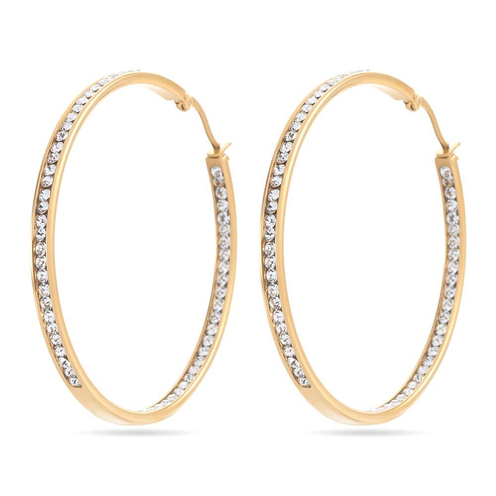 [Australia] - KLKE Charm Hoop Earrings Brilliant Crystal 14K Gold Jewelry Hypoallergenic Dainty Huggie Earrings for Women Girls Sensitive Ears 1.97in,1.06in,0.67in L-Gold 