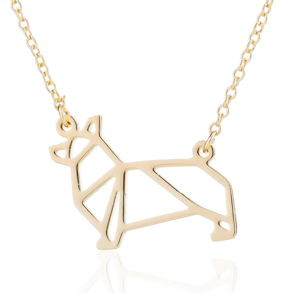 [Australia] - Cute Corgi Necklace - Dog Pendant Necklace, Origami Geometric Jewelry Corgi Gift Perfect for Dog Lovers, Dog Necklaces for Lovers of Corgis, Gifts for Corgi Lovers gold tone 