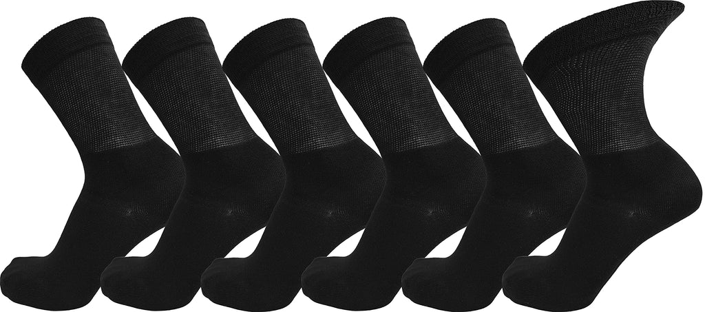 [Australia] - Bamboo Diabetic Socks, 6 Pairs Soft Loose Fitting Non Binding, Mens Womens Unisex Bulk Pack Black Large 