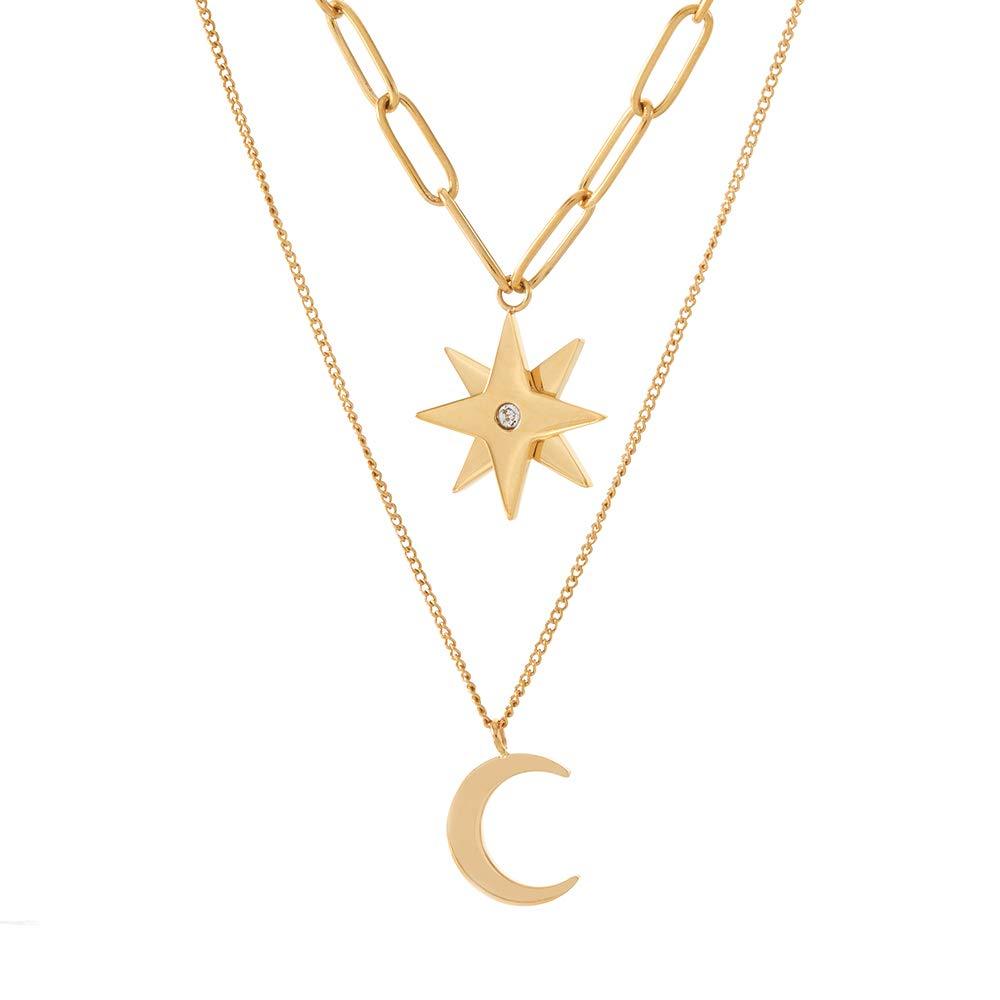 [Australia] - KLKE Layered Gold Necklaces for Women Jewelry Dainty Moon and Star Pendant Choker Necklaces for Women's Day Gifts 