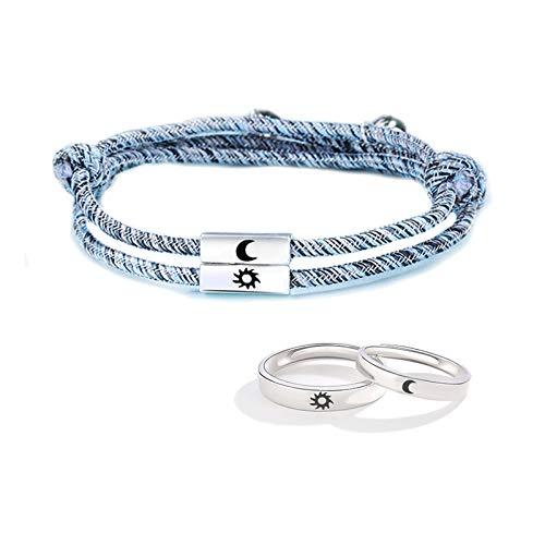 [Australia] - BUUFAN 2PCS Couple Promise Rings Set Sun and Moon High Polish Opening Rings for Lovers Best Friends 4pcs colorful rope bracelets and rings 