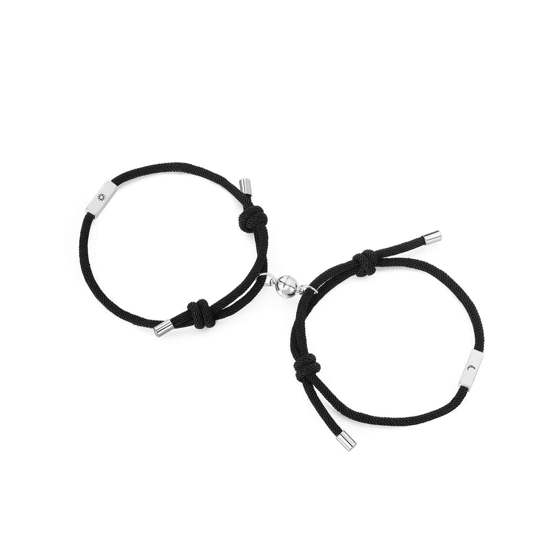[Australia] - Couple Magnetic Bracelet of Eternal Love|Adjustable Long Distance Bracelets for Couple|Mutual Attraction Couples Bracelets for Boyfriend Girlfriend Anniversary A-Moon and Sun (black) 