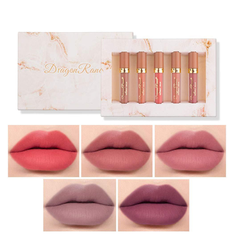 [Australia] - Kisshine Matte Liquid Lipsticks Set 5 Color Long Lasting Non Fading Lipsgloss Set Natural Lips Cosmetics Makeup Gift for Women and Girls (4-Nude) 4-Nude 