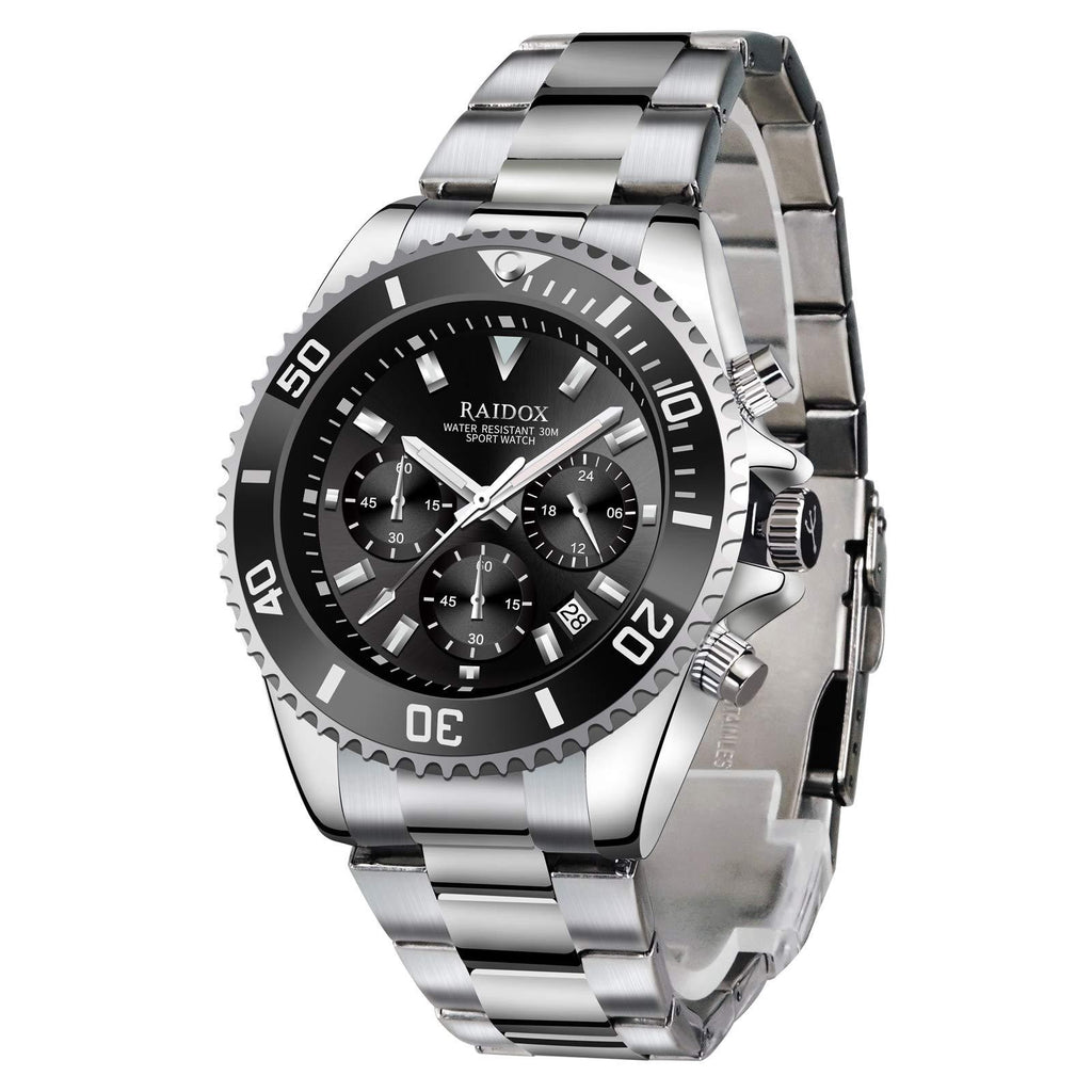 [Australia] - Mens Watches Quartz Watches for Men Multifunction Chronograph Stainsteel Steel Men's Wrist Watches Waterproof Perfect for Business and Casual Use Black 