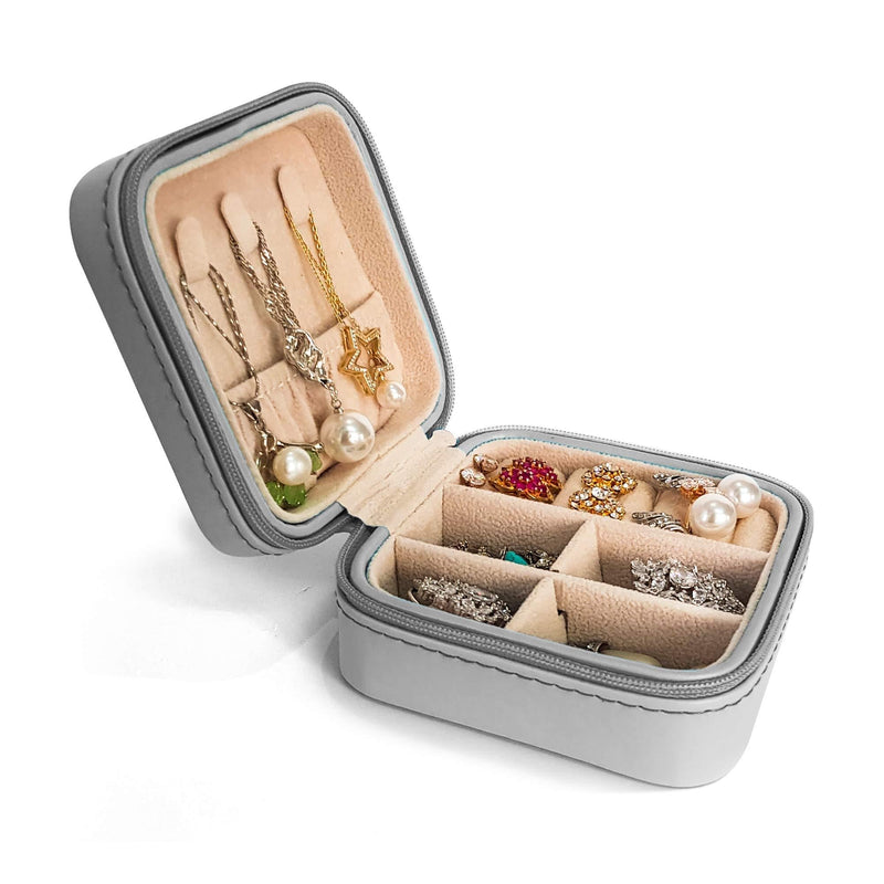 [Australia] - Mini Faux Leather Travel Jewelry Case ~ Travel Jewelry Organizer ~ Portable Storage Case for Necklaces, Earrings, Rings, Bracelets ~ Jewelry Display & Storage Box For Girls & Women (Ash Grey) Ash Grey 