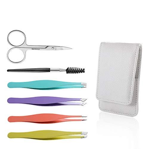 [Australia] - JOM Tweezers set for Eyebrows 6Pack Kit for Ingrown Hair Removal Professional Eyebrow Remover Facial Hair Remover for Women Girls Men Hair Plucking Ingrown Hairs Daily Beauty Tool with Leather Case 