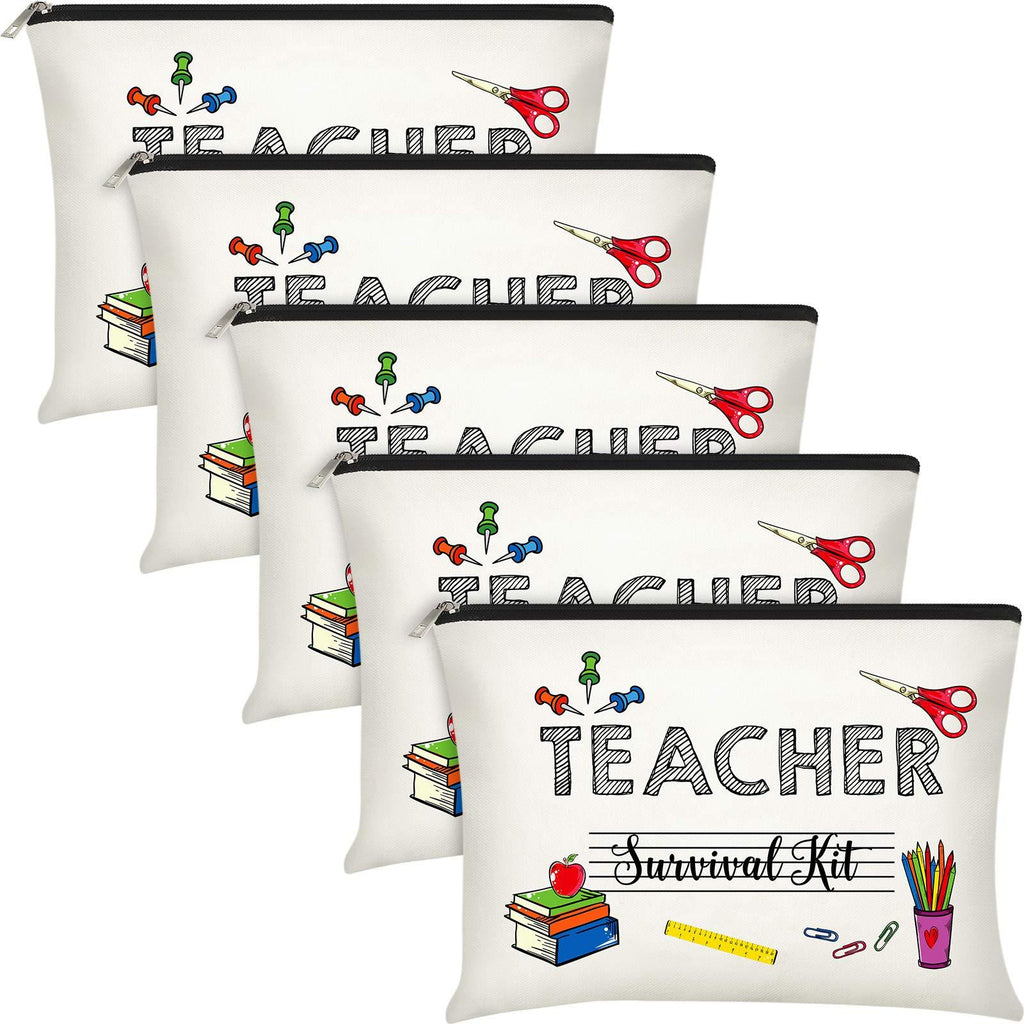 [Australia] - 5 Pieces Teacher Survival Kit Makeup Bags Funny Travel Cosmetic Pouch Teacher Supplies for Classroom Teacher Gift Toiletry Bag Teacher Gift for for Women 