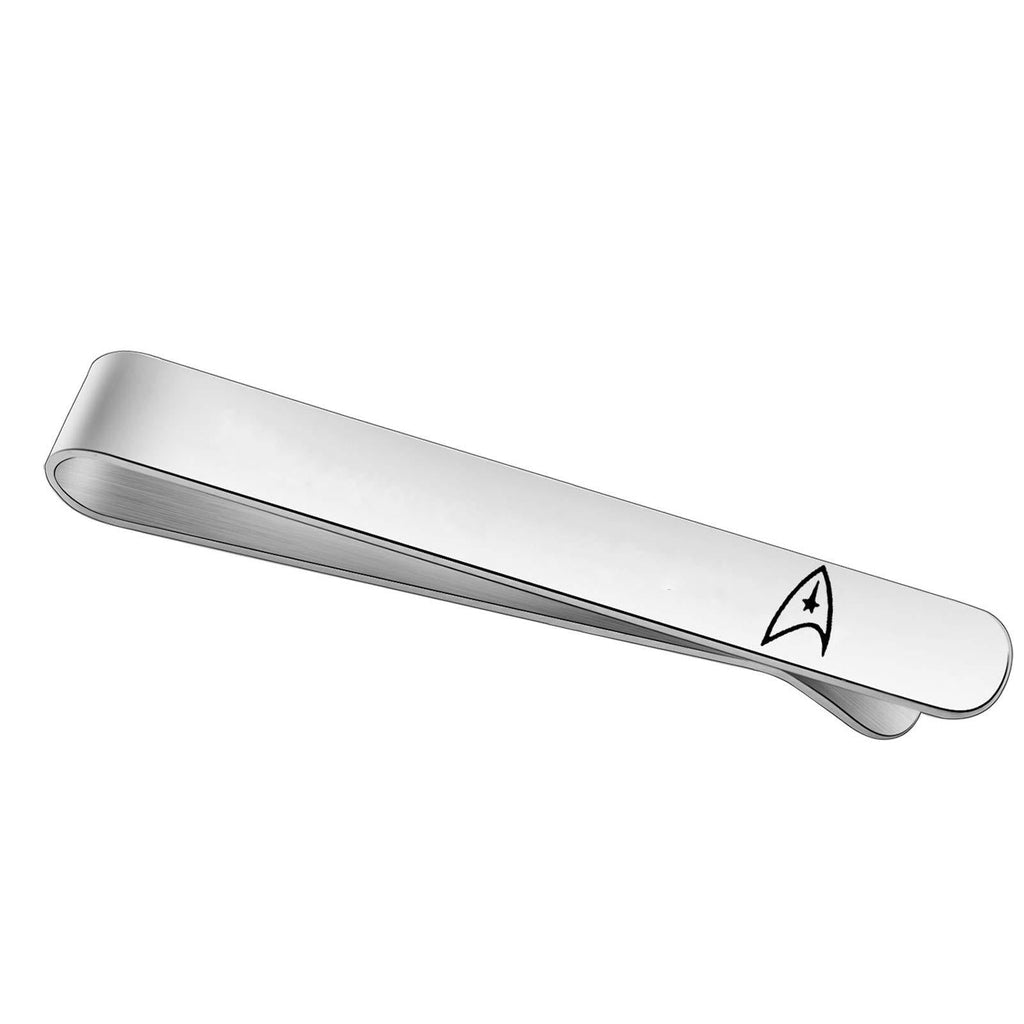 [Australia] - BEKECH Star Trek Gifts for Men Star Trek Symbol Engraved Tie Clip Gift for Star Trek Lovers Movie Inspired Jewelry Gift for Trekkie Men Geek Gift for Him silver 