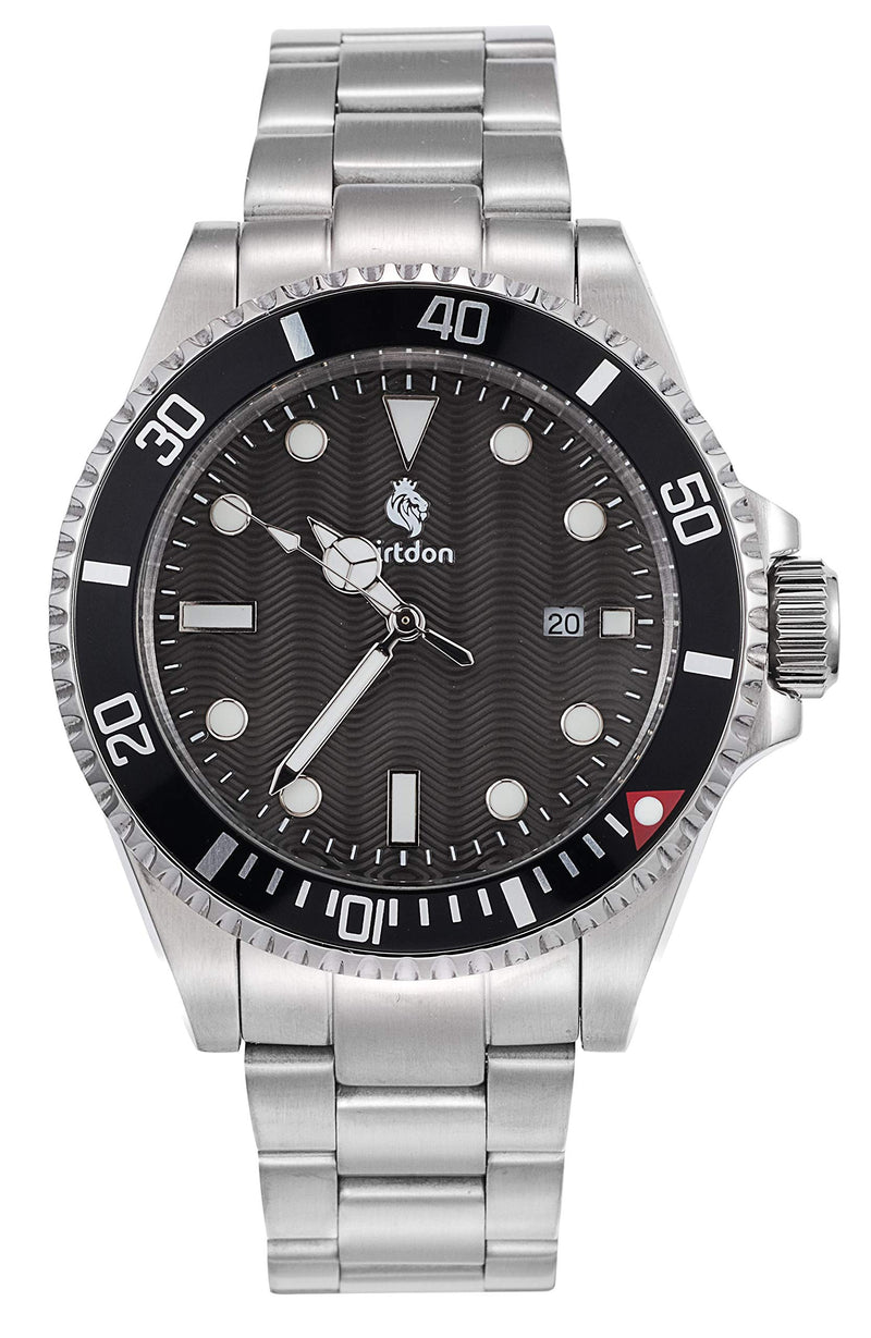 [Australia] - Airton Men's Stainless Steel Casual Japanese-Quartz Water Proof 10AT Diving Watch Black/Black 