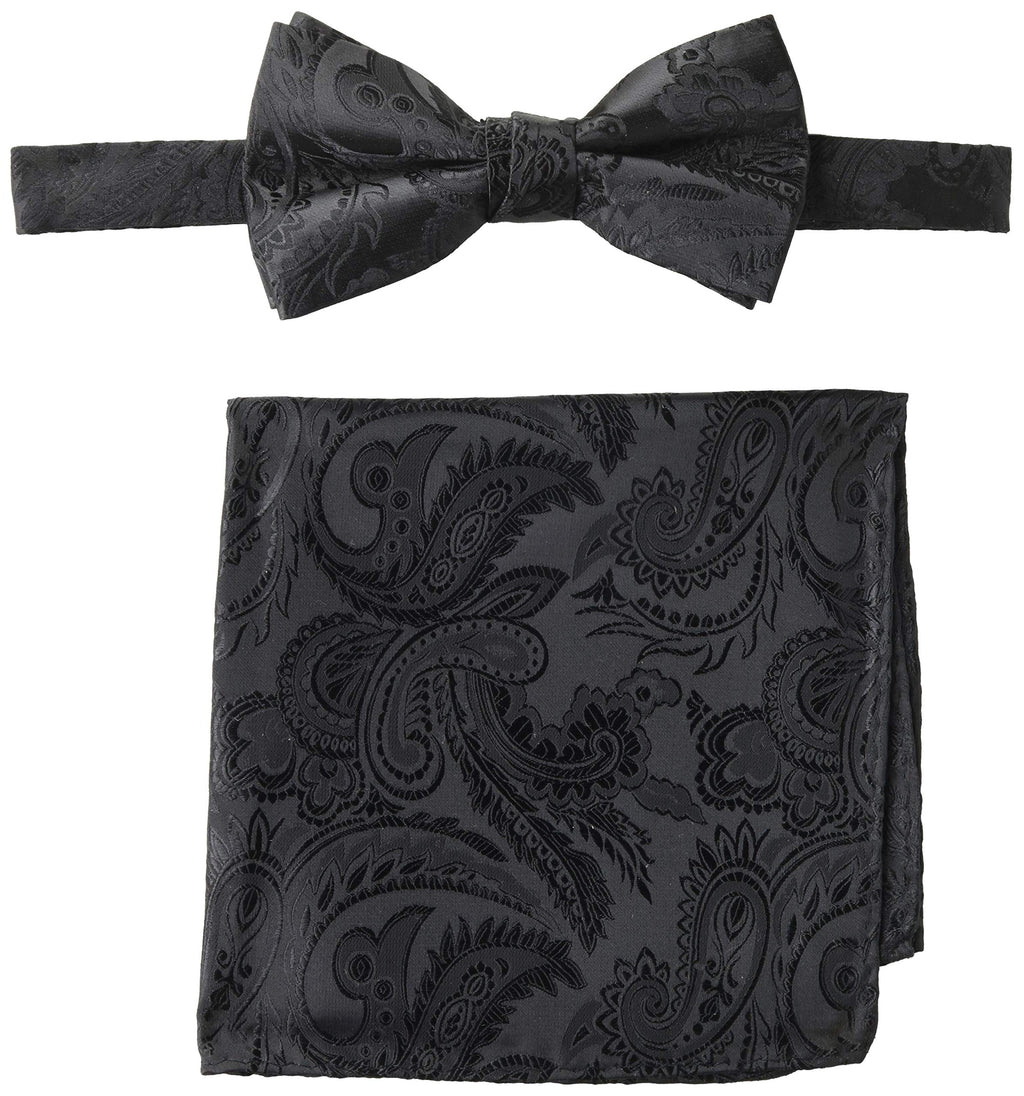 [Australia] - STACY ADAMS mens Classic Pretied Bow Tie With Pocket Square Regular Black 