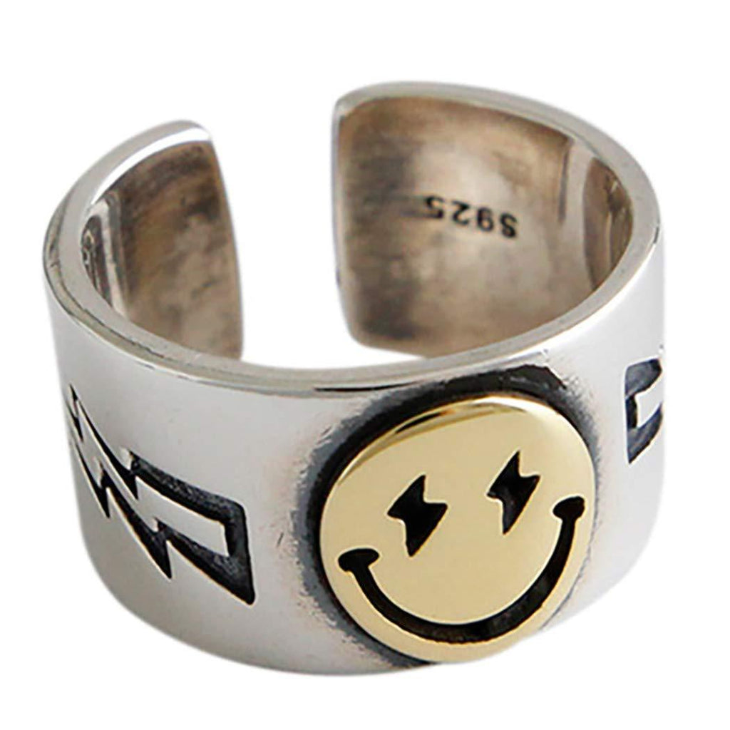 [Australia] - Woent Statement Smiling Face Rings Vintage Band Adjustable Bands Smiley Wide Rings Jewelry for Women (Gold-Smile Face) Gold 