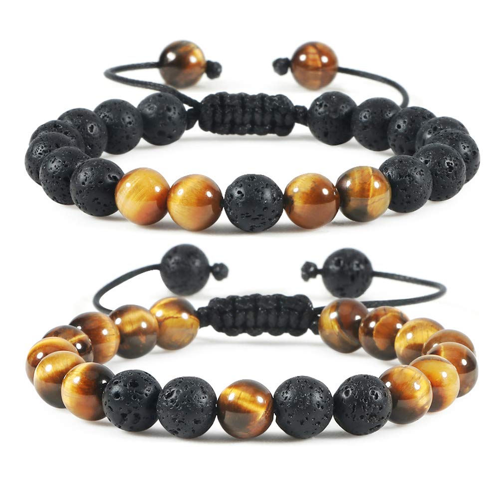 [Australia] - XHSM Tiger Eye Lava Rock Bracelet for Men and Women, 8mm Natural Tiger Eye Beads Stone Adjustable Bracelet Aromatherapy Essential Oil Diffuser Lava Bracelet Gifts for Men 