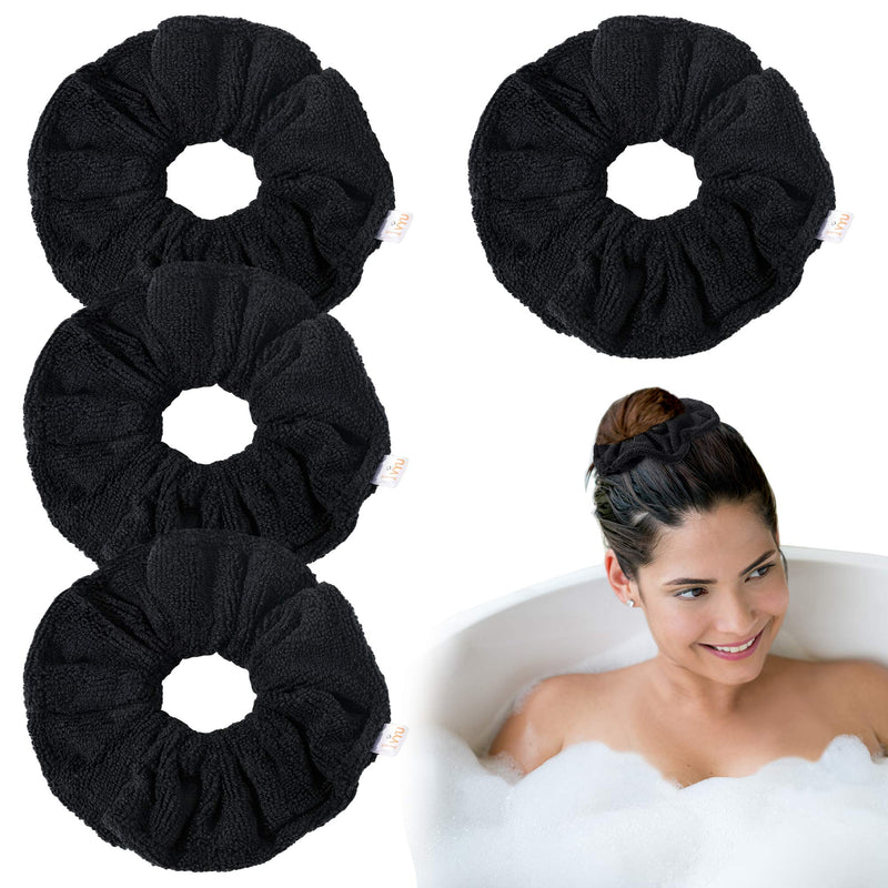 [Australia] - Microfiber Hair Drying Towels Scrunchies - Large Cute Jumbo Buns Fiber Wrap Anti Frizz for Curly Hair Super Heatless for Bed Shower Absorbent Hair Ties for Girls Scrunchy Gift for Women Friends Black 