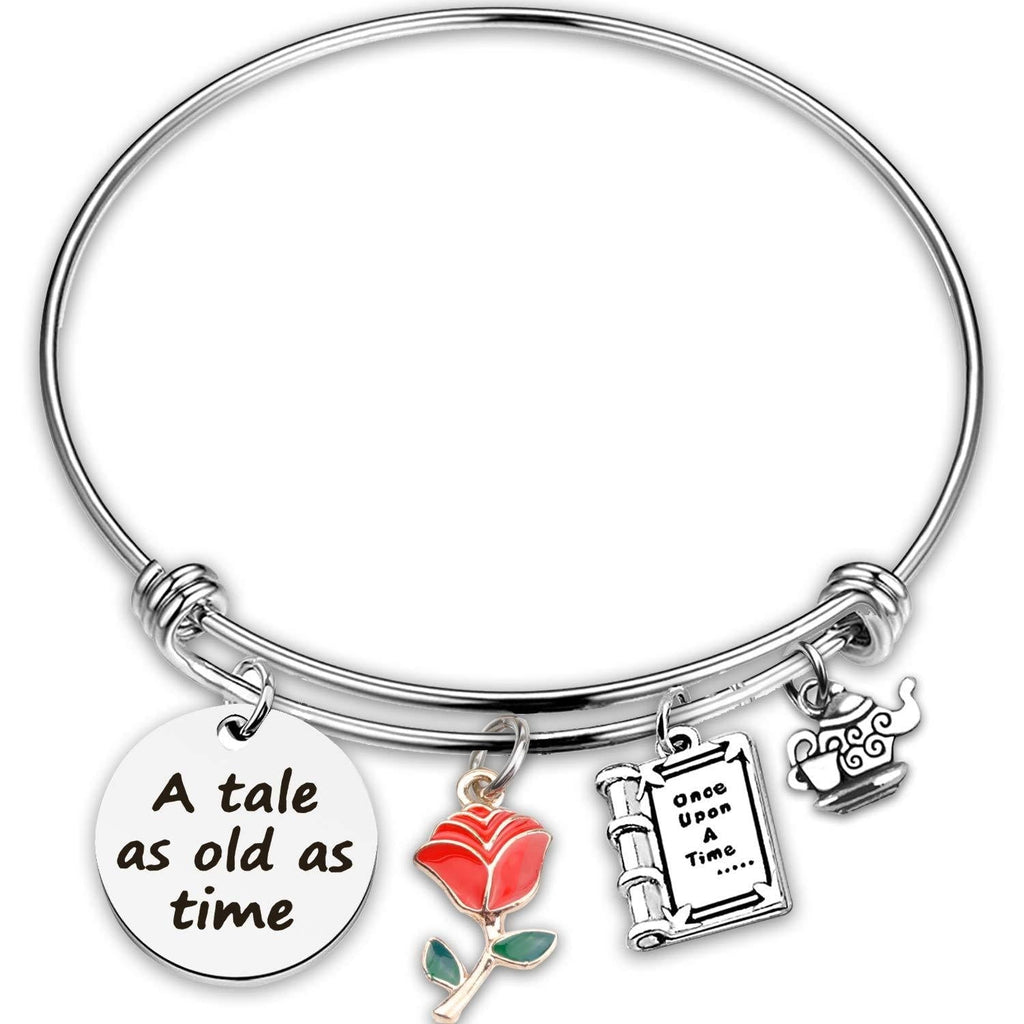 [Australia] - Cawsen A Tale As Old As Time Beauty and The Beast Bracelet Belle Rose Inspired Bangle Jewelry Princess Bracelet Belle Rose Flower Jewelry 