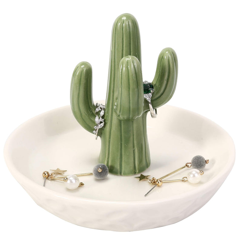 [Australia] - Ceramic Cactus Ring Holder with Derorative White Dish for Jewelry,Christmas Birthday Gifts for Women 