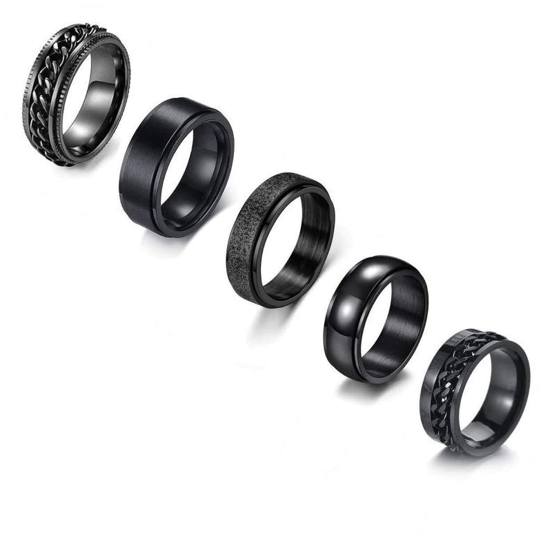 [Australia] - WAINIS 5 Pcs Stainless Steel Spinner Fidget Rings for Men Women Cool Release Anxiety Band Ring Set Size 7-11 8 