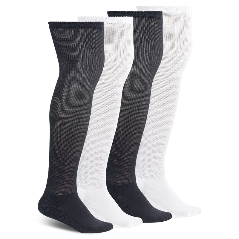 [Australia] - Athlemo Women&Men Bamboo Diabetic Socks 2 Pairs Loose Fit Non-Binding Over the Knee Seamless Breathable Anti-odor White/Black(4pairs) 13-15 