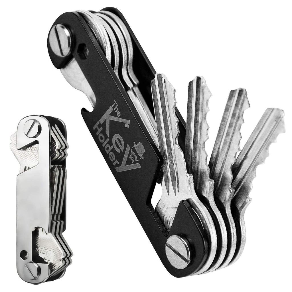 [Australia] - 2PCS Key Organizer Keychain, Compact Key Holder Keyring, Smart & Light-weight Multi-tool Folding Key Chain with Bottle Opener/Phone Stand (Up to 6 ~10 Keys, Black & Silver) 