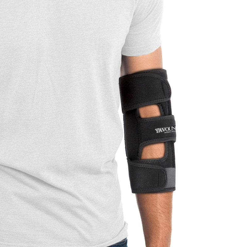 [Australia] - Elbow Brace, Elbow Immobilizer Stabilizer Support Brace/Splint, Night Elbow Splint for Sleeping, Adjustable Stabilizer with 4 Removable Splints for Cubital Tunnel Syndrome, Tendonitis, Ulnar Nerve, Men, Women (Black, 24 inch x 9 inch) Black 