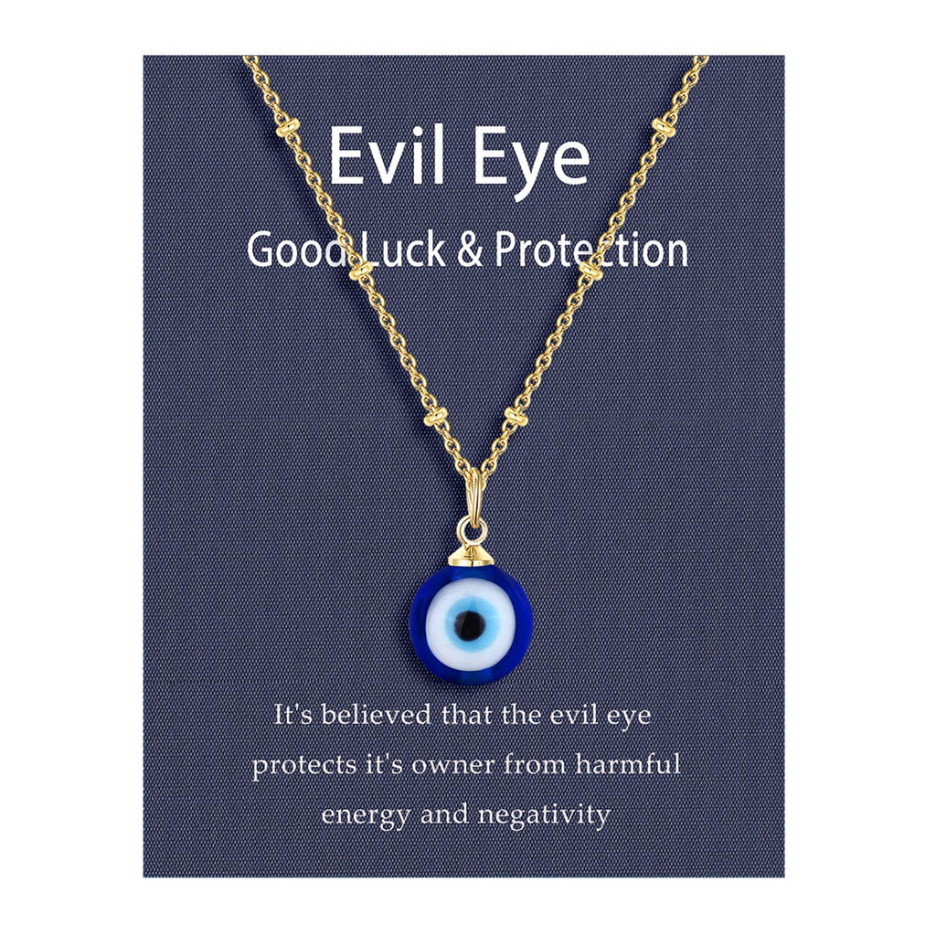 [Australia] - UNGENT THEM Evil Eye Pendant Necklace Chain Blue Eyes Amulet Ojo Turco Dainty Necklace for Women Girls (Silver/Gold) gold 