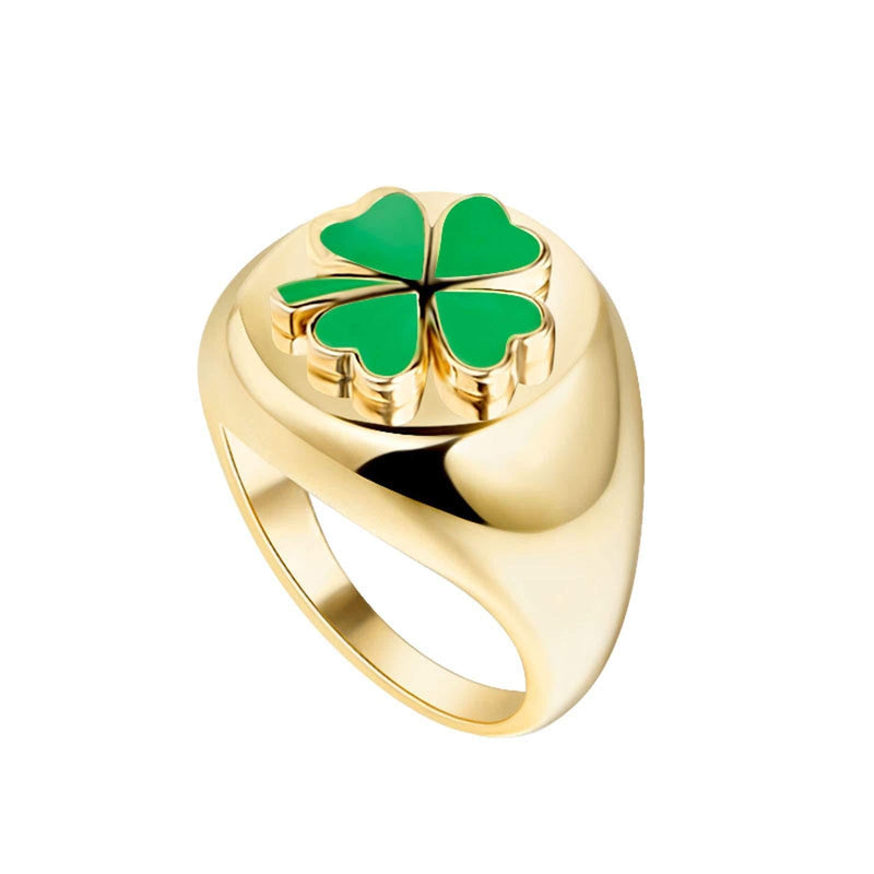 [Australia] - HIIXHC Enamel Flower Ring for Women Chunky Statement Rings 18k Gold Plated Dome Ring Stacking Band for Women Personalized Jewelry green 6 