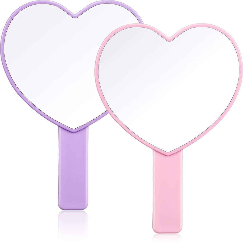 [Australia] - 2 Pieces Heart-Shaped Handheld Mirrors Travel Makeup Mirrors Mini Cosmetic Mirror with Handle Small Heart Mirrors Decorative Hand Held Mirror for Women Girls Valentine's Day, 2 Colors 