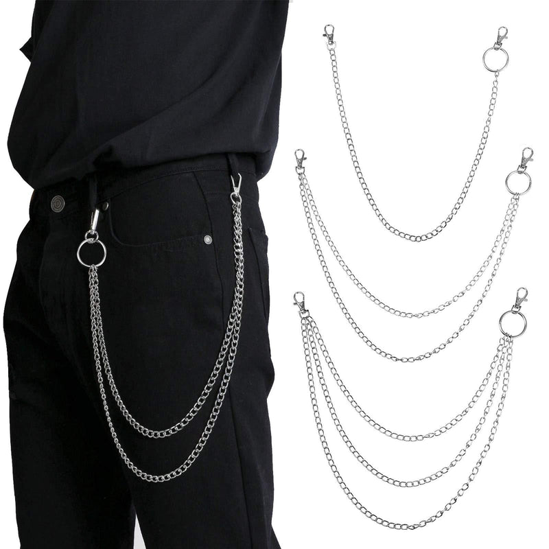 [Australia] - 3 Jeans Chains Wallet Pants Chain Silver Pocket Punk Chain Hip Hop Rock Chains Silver-a 