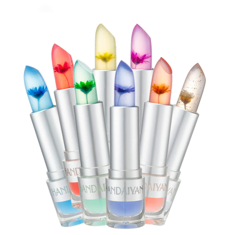 [Australia] - Pack of 8 Crystal Flower Jelly Lipstick,Coosa Natural Nutritious Lip Balm Set Long Lasting Moisturizer Lip Gloss Magic Temperature Color Change Lip Care Lipstick 