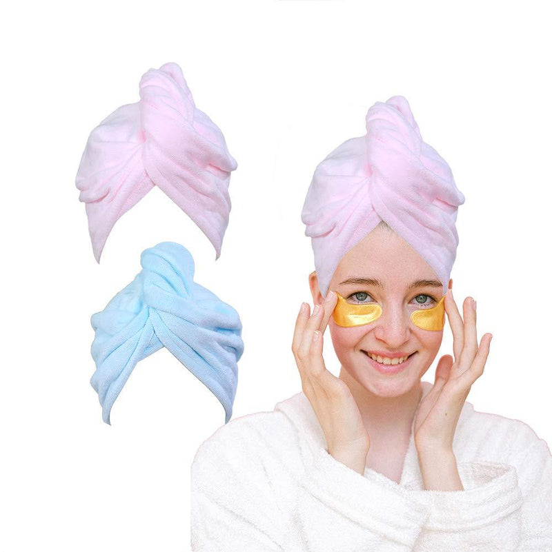 [Australia] - KOWUEN Premium Microfiber Hair Towel for Long Hair, 2 Pack Hair Turbans for Wet Hair, Super Absorbent Rapid Dry Hair Towel Wrap Wet Hair Towel for Curly Hair (Pink+Blue) Pink+blue 