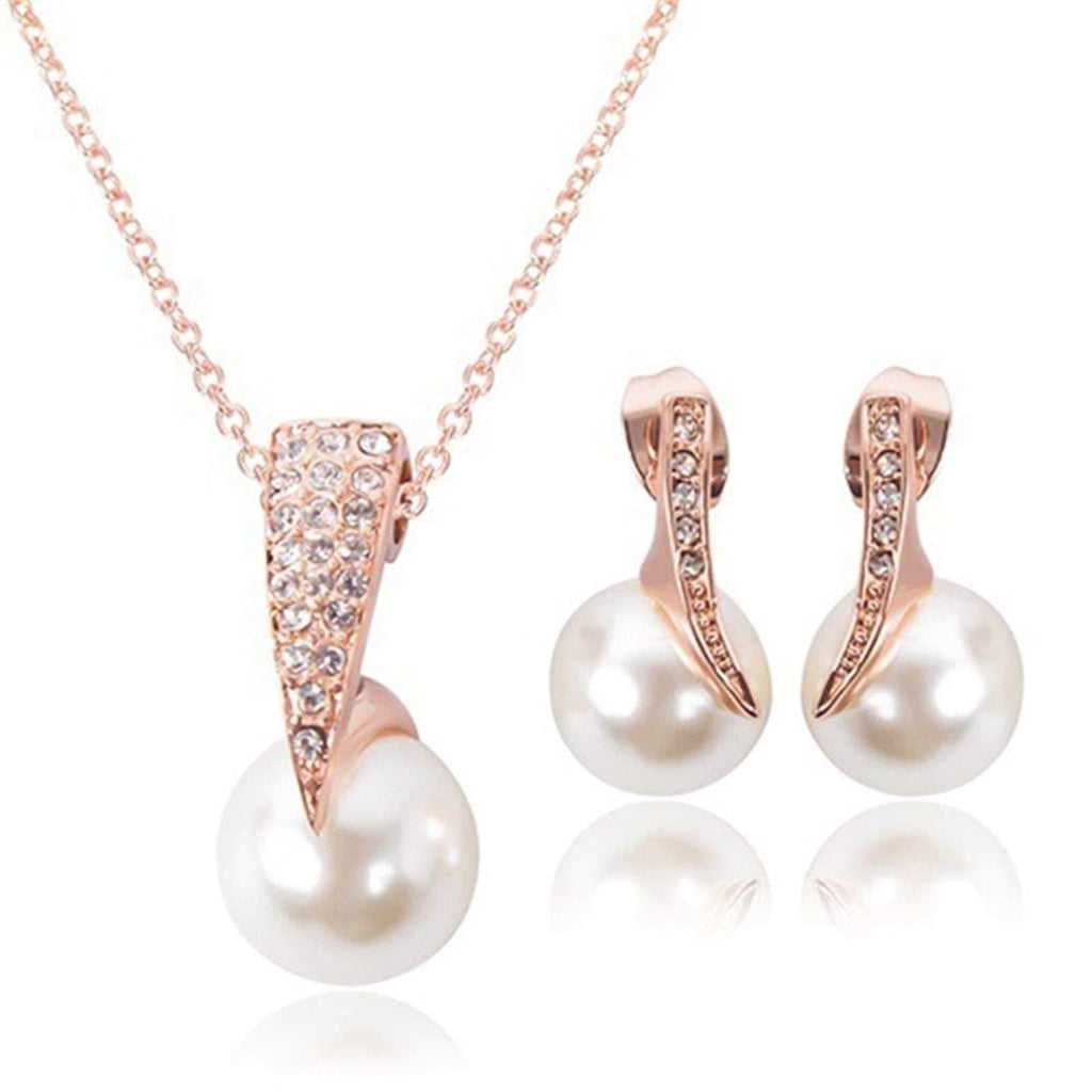 [Australia] - Womens Pearl Necklace Earrings Jewelry Set Shiny Crystal Pearls Necklace Dangle Earrings Jewelry Formal Dress Accessory for Bridesmaids & Brides Anniversary Wedding Party Jewelry Gifts A 