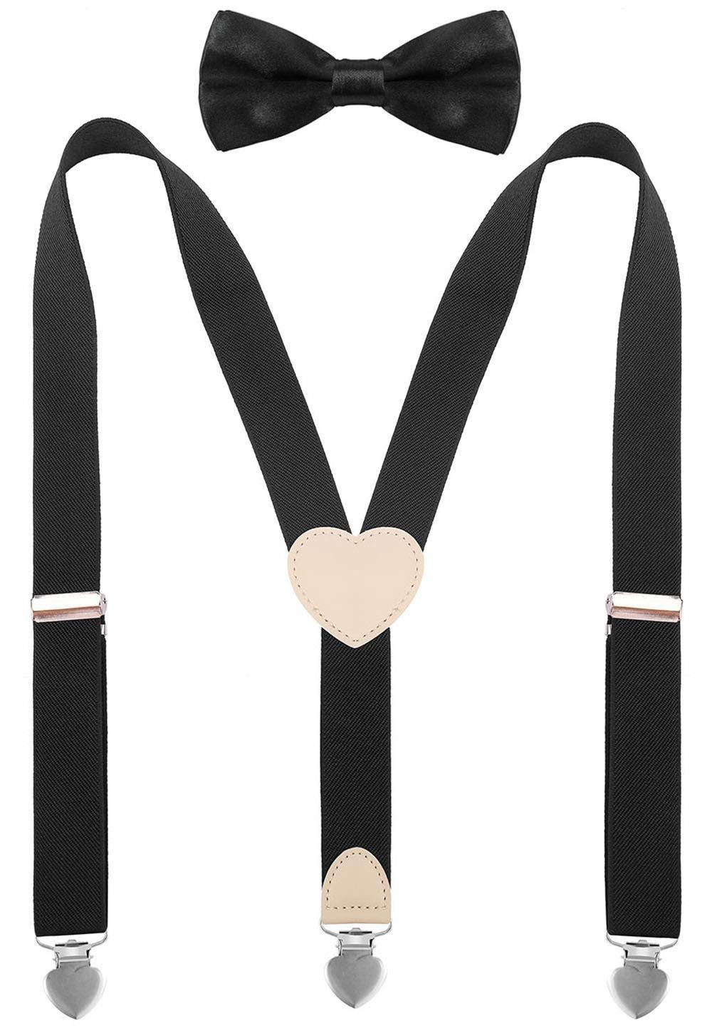 [Australia] - YJDS Suspenders for Boys and Bow Tie Set Y Back Heart-Shaped Clips Black S: 24'' (6 months-3 yrs) 